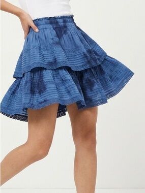 Aerie Rock N Ruffle Tiered Mini Skirt Blue Tie Dye Boho Coquette Festival M